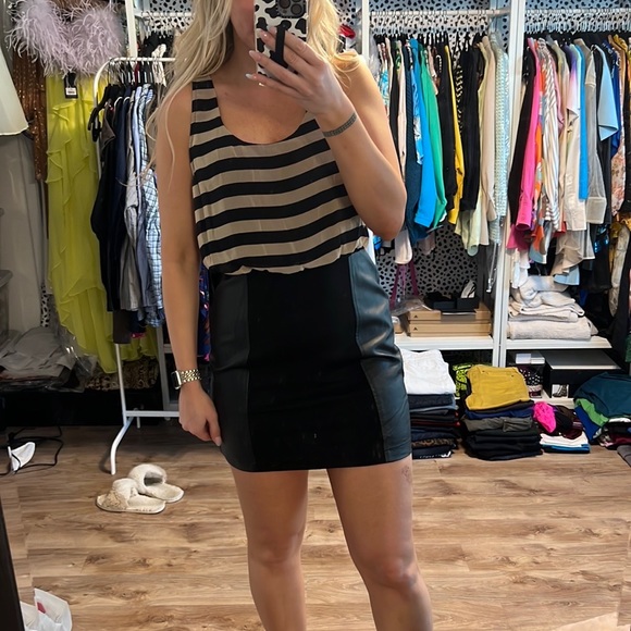 Lush Striped Blouson Dress with Faux Leather Panels - Picture 6 of 12
